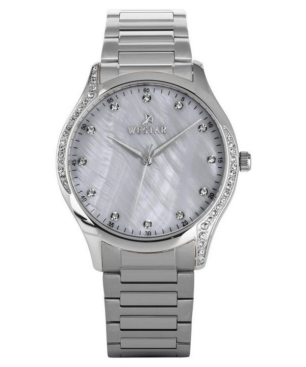 Reloj para mujer Westar Zing Crystal Accents de acero inoxidable con esfera de nácar blanco y cuarzo 00127STN111