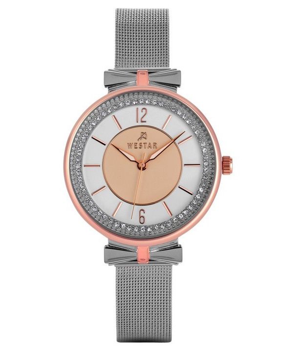 Reloj para mujer Westar Zing Crystal Accents de malla de acero inoxidable con esfera dorada y plateada de cuarzo 00130SPN601