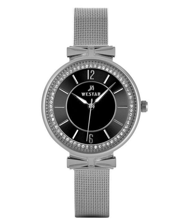 Reloj para mujer Westar Zing Crystal Accents con pulsera de malla de acero inoxidable y esfera negra de cuarzo 00130STN103