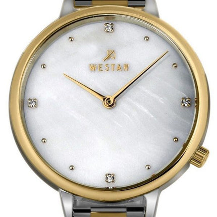 Reloj para mujer Westar Zing Crystal Accents de dos tonos de acero inoxidable con esfera de nácar blanco y cuarzo 00135CBN111