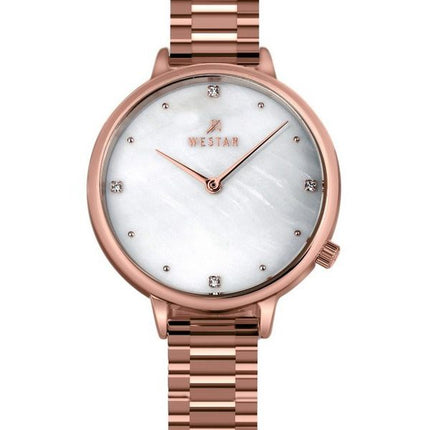 Reloj para mujer Westar Zing Crystal Accents en tono oro rosa, acero inoxidable, esfera de nácar blanco, cuarzo 00135PPN611