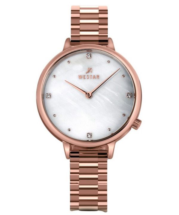 Reloj para mujer Westar Zing Crystal Accents en tono oro rosa, acero inoxidable, esfera de nácar blanco, cuarzo 00135PPN611