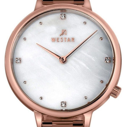 Reloj para mujer Westar Zing Crystal Accents en tono oro rosa, acero inoxidable, esfera de nácar blanco, cuarzo 00135PPN611