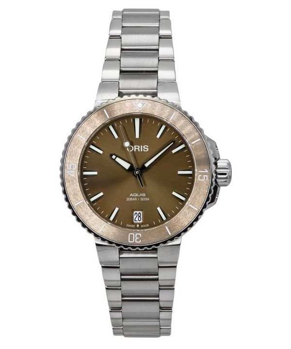 Reloj unisex Oris Aquis Date de acero inoxidable con esfera marrón y automático 01 733 7731 4156-07 8 18 05P 300M