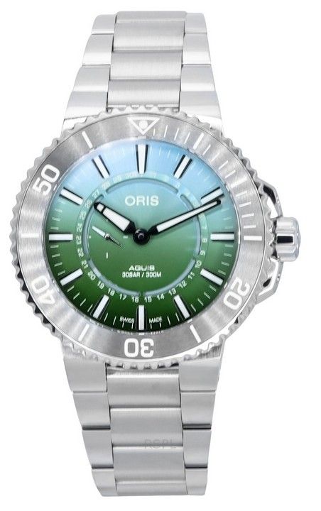 Reloj automático Oris Aquis Analog Edición limitada con esfera verde para buceo 01 743 7734 4197-Set 300M para hombre con correa