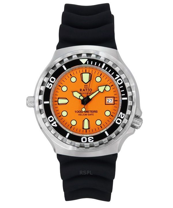 Ratio FreeDiver Version 02 Helium Safe 1000M Sapphire Quartz Orange Urskive 1038EF102V-ORG-V02 Herreur