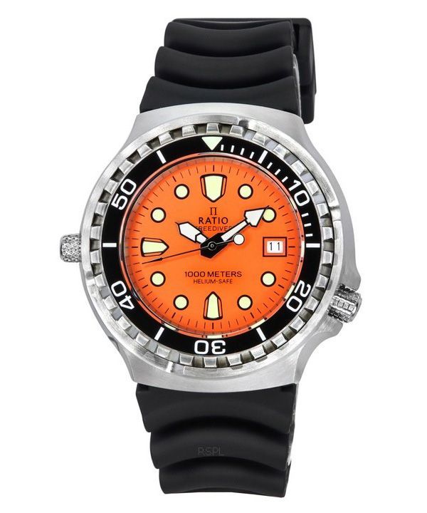 Ratio FreeDiver Helium Safe Zafiro Cuarzo Esfera naranja 1038EF102V-ORG Reloj 1000M para hombre