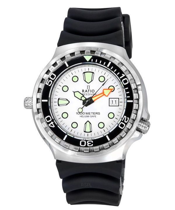 Ratio FreeDiver Helium Safe Zafiro Cuarzo Esfera blanca 1038EF102V-WHT 1000M Reloj para hombre