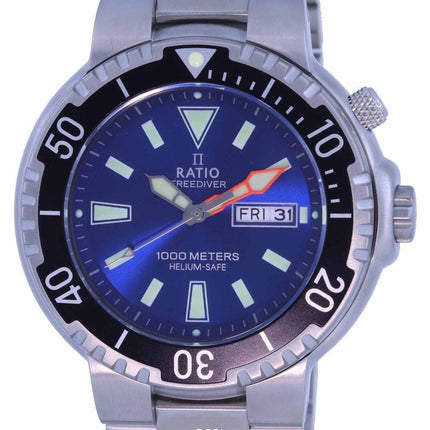 Ratio FreeDiver Esfera azul Acero inoxidable Cuarzo 1050HA93-12V-BLU 1000M Reloj para hombre