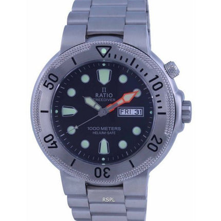 Ratio FreeDiver Reloj para hombre con esfera negra y acero inoxidable de cuarzo 1050MD93-02V-BLK 1000M