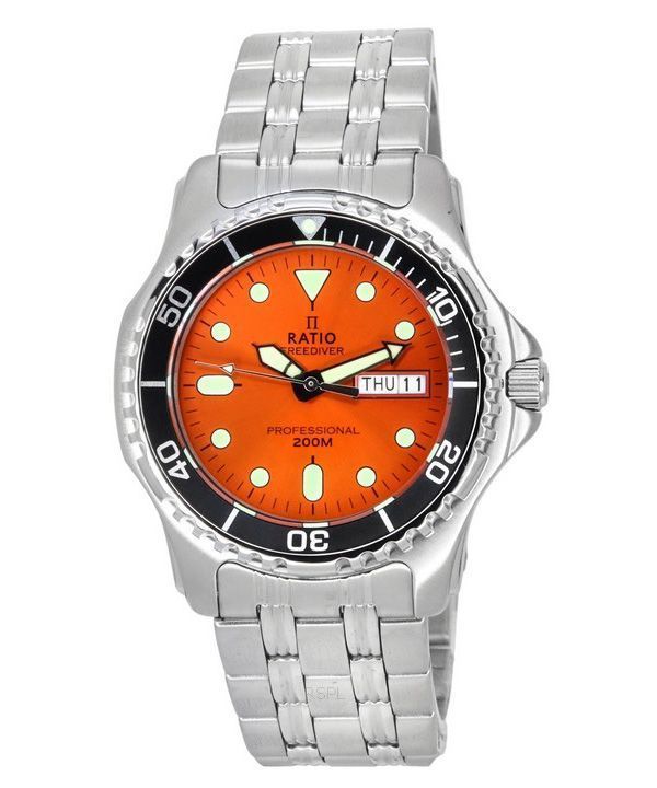 Reloj para hombre Ratio FreeDiver Professional Sapphire Sunray esfera naranja cuarzo 36JL140-ORG 200M