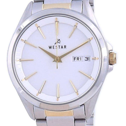 Westar, esfera blanca, dos tonos, acero inoxidable, cuarzo 40212 CBN 101, reloj para mujer