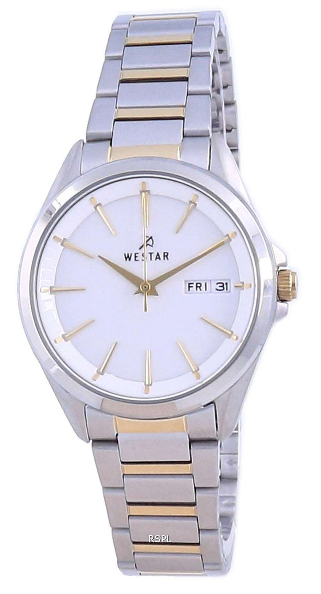 Westar, esfera blanca, dos tonos, acero inoxidable, cuarzo 40212 CBN 101, reloj para mujer