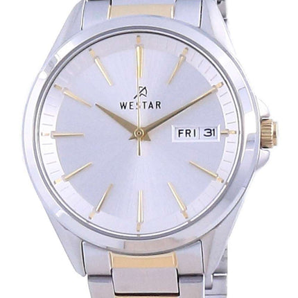 Westar, esfera plateada, acero inoxidable en dos tonos, cuarzo 40212 CBN 107, reloj para mujer