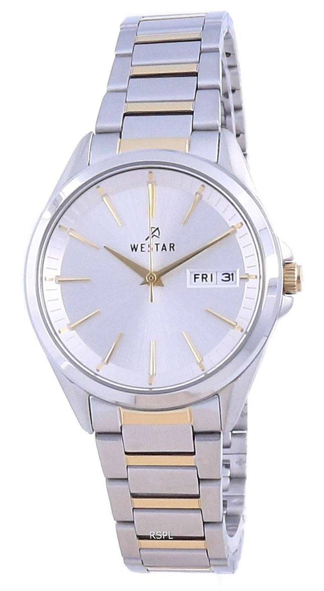 Westar, esfera plateada, acero inoxidable en dos tonos, cuarzo 40212 CBN 107, reloj para mujer