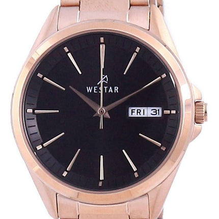 Westar, esfera negra, tono dorado rosa, acero inoxidable, cuarzo 40212 PPN 603, reloj para mujer