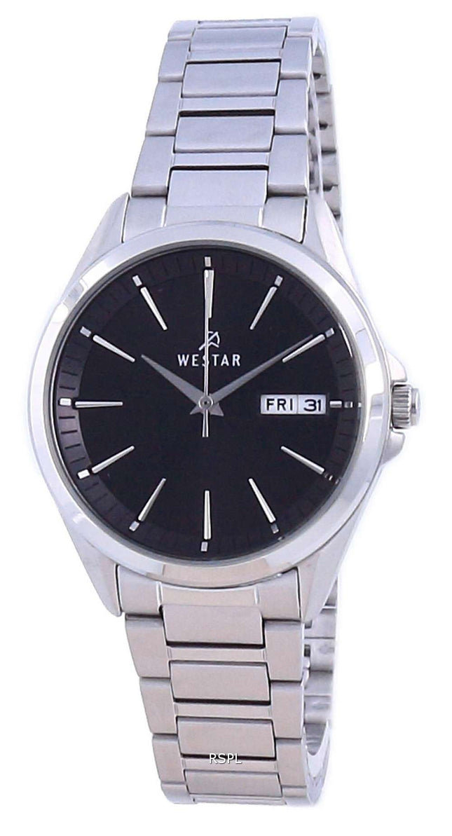 Westar, esfera negra, acero inoxidable, cuarzo 40212 STN 103, reloj para mujer