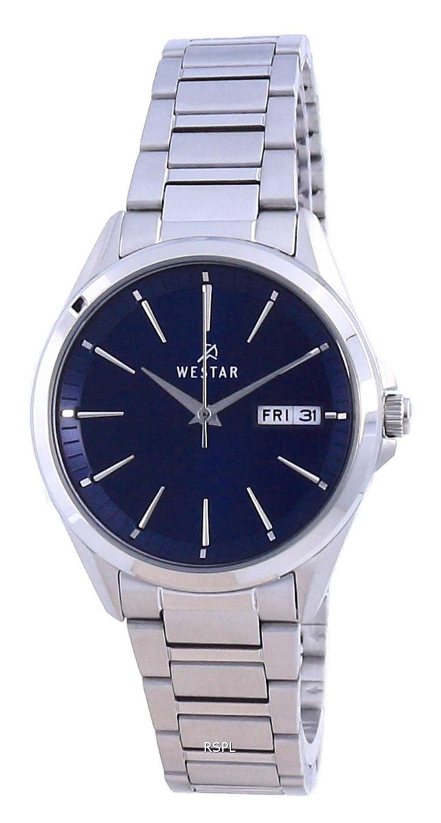 Westar esfera azul acero inoxidable cuarzo 40212 STN 104 reloj para mujer