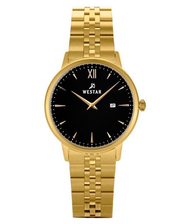 Reloj Westar Profile de acero inoxidable en tono dorado con esfera negra y cuarzo 40215GPN103 para mujer