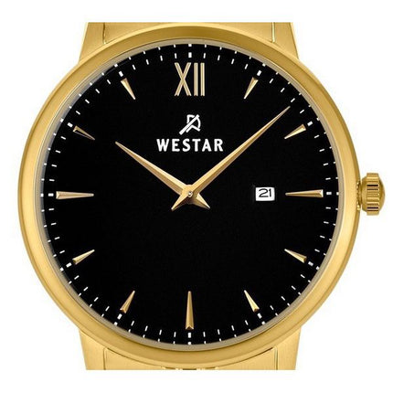 Reloj Westar Profile de acero inoxidable en tono dorado con esfera negra y cuarzo 40215GPN103 para mujer