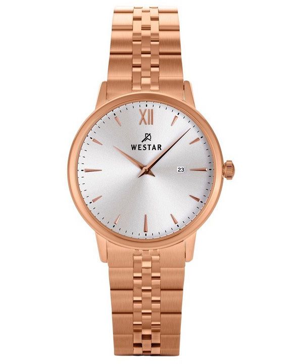 Reloj para mujer Westar Profile en tono dorado rosa, acero inoxidable, esfera plateada y cuarzo 40215PPN607