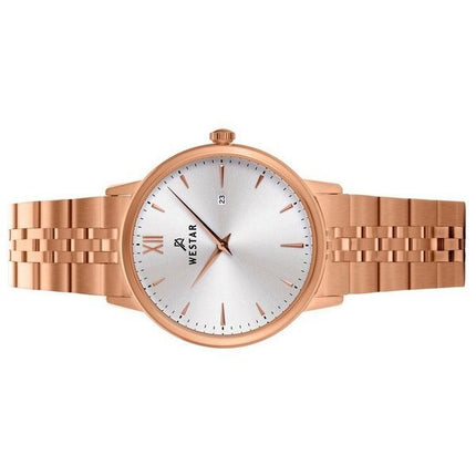 Reloj para mujer Westar Profile en tono dorado rosa, acero inoxidable, esfera plateada y cuarzo 40215PPN607