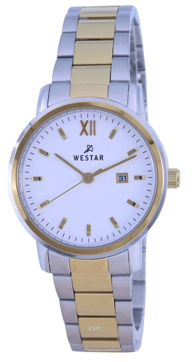 Westar, esfera blanca, dos tonos, acero inoxidable, cuarzo 40245 CBN 101, reloj para mujer