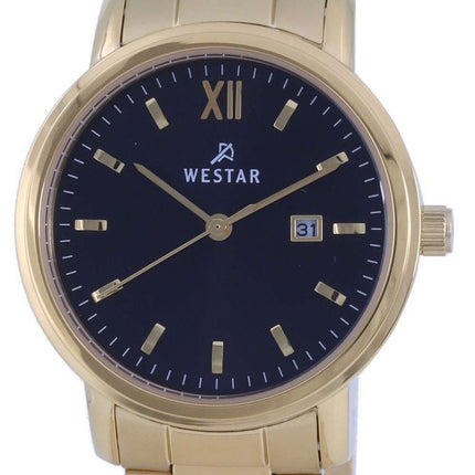 Westar, esfera negra, tono dorado, acero inoxidable, cuarzo 40245 GPN 103, reloj para mujer