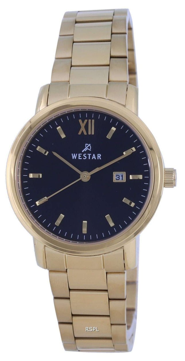 Westar, esfera negra, tono dorado, acero inoxidable, cuarzo 40245 GPN 103, reloj para mujer