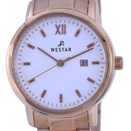 Westar White Dial Rose Gold Tone Acero inoxidable Cuarzo 40245 PPN 601 Reloj para mujer