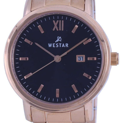 Westar, esfera negra, tono dorado rosa, acero inoxidable, cuarzo 40245 PPN 603, reloj para mujer