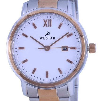 Westar, esfera blanca, dos tonos, acero inoxidable, cuarzo 40245 SPN 601, reloj para mujer