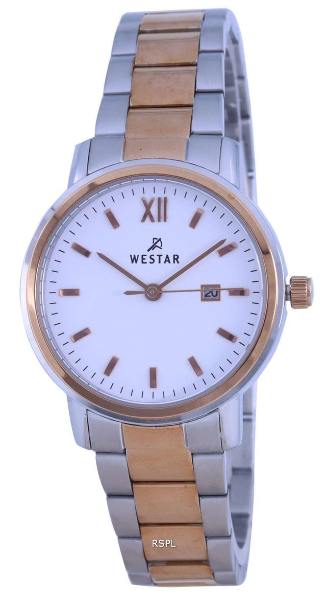 Westar, esfera blanca, dos tonos, acero inoxidable, cuarzo 40245 SPN 601, reloj para mujer