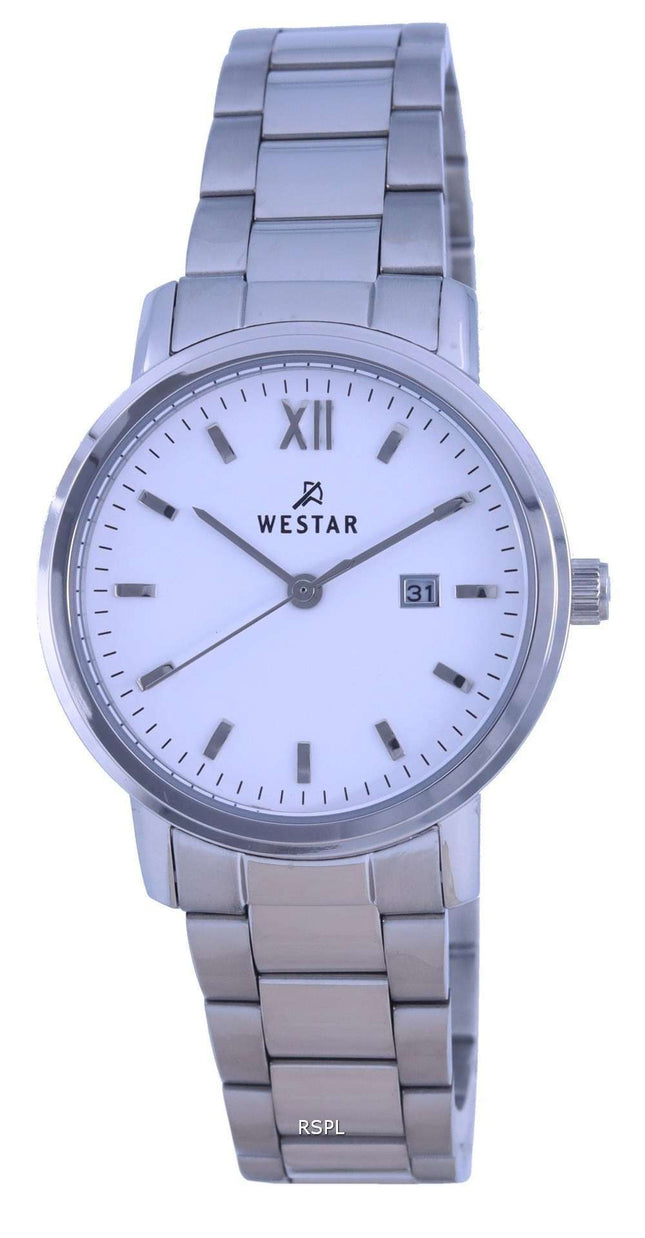 Westar esfera blanca acero inoxidable cuarzo 40245 STN 101 reloj para mujer