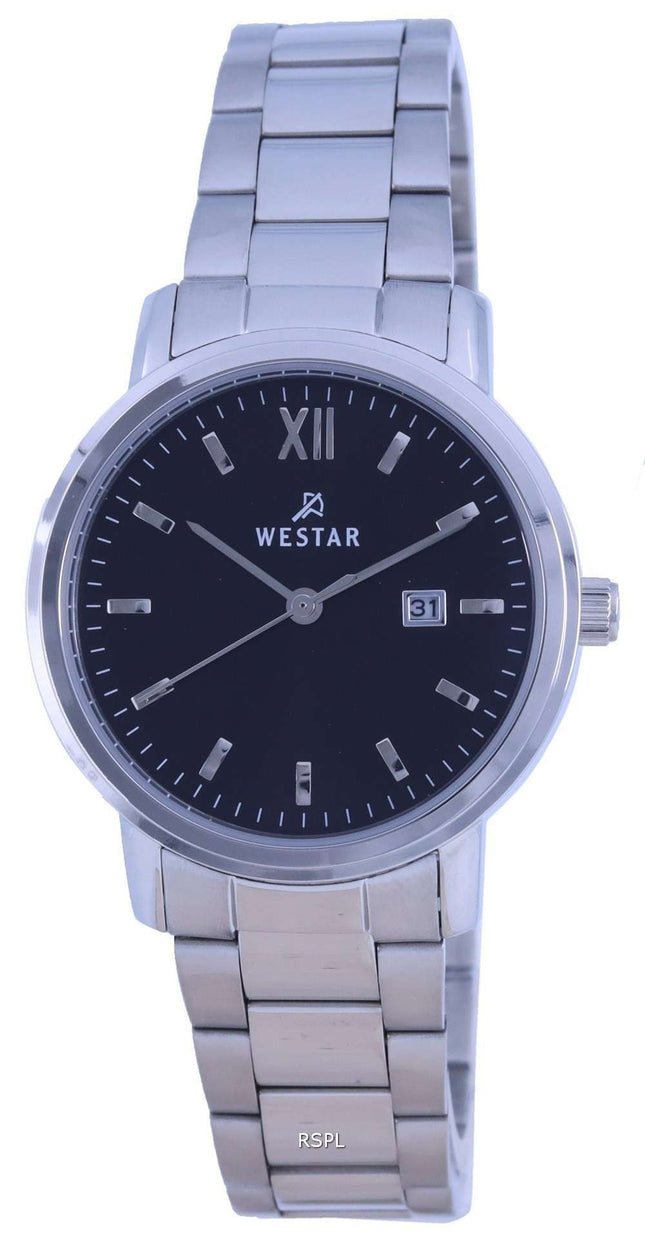 Westar, esfera negra, acero inoxidable, cuarzo 40245 STN 103, reloj para mujer