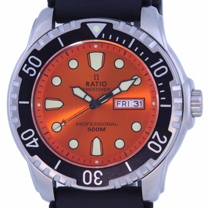 Ratio FreeDiver Esfera naranja PU Correa Cuarzo 48HA90-02-ORG 500M Reloj para hombre