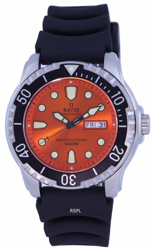 Ratio FreeDiver Esfera naranja PU Correa Cuarzo 48HA90-02-ORG 500M Reloj para hombre