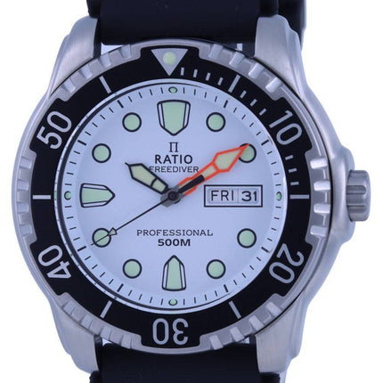 Ratio FreeDiver Esfera blanca PU Correa Cuarzo 48HA90-02-WHT 500M Reloj para hombre