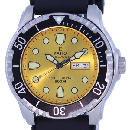 Ratio FreeDiver Esfera amarilla PU Correa Cuarzo 48HA90-02-YLW 500M Reloj para hombre