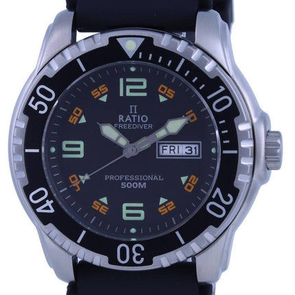 Ratio FreeDiver Esfera negra PU Correa Cuarzo 48HA90-19-BLK 500M Reloj para hombre