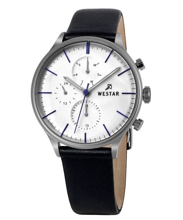 Reloj Westar Profile con correa de cuero y esfera plateada de cuarzo 50192STN407 para hombre