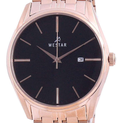 Westar, esfera negra, tono dorado rosa, acero inoxidable, cuarzo 50210 PPN 603, reloj para hombre