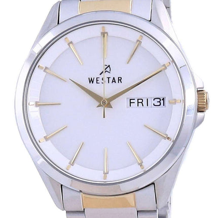 Westar, esfera blanca, dos tonos, acero inoxidable, cuarzo 50212 CBN 101, reloj para hombre