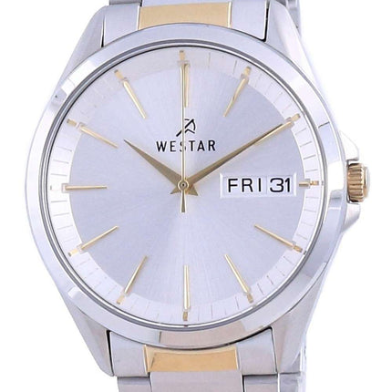 Westar, esfera plateada, dos tonos, acero inoxidable, cuarzo 50212 CBN 107, reloj para hombre