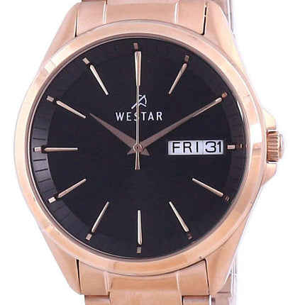 Westar, esfera negra, tono dorado rosa, acero inoxidable, cuarzo 50212 PPN 603, reloj para hombre