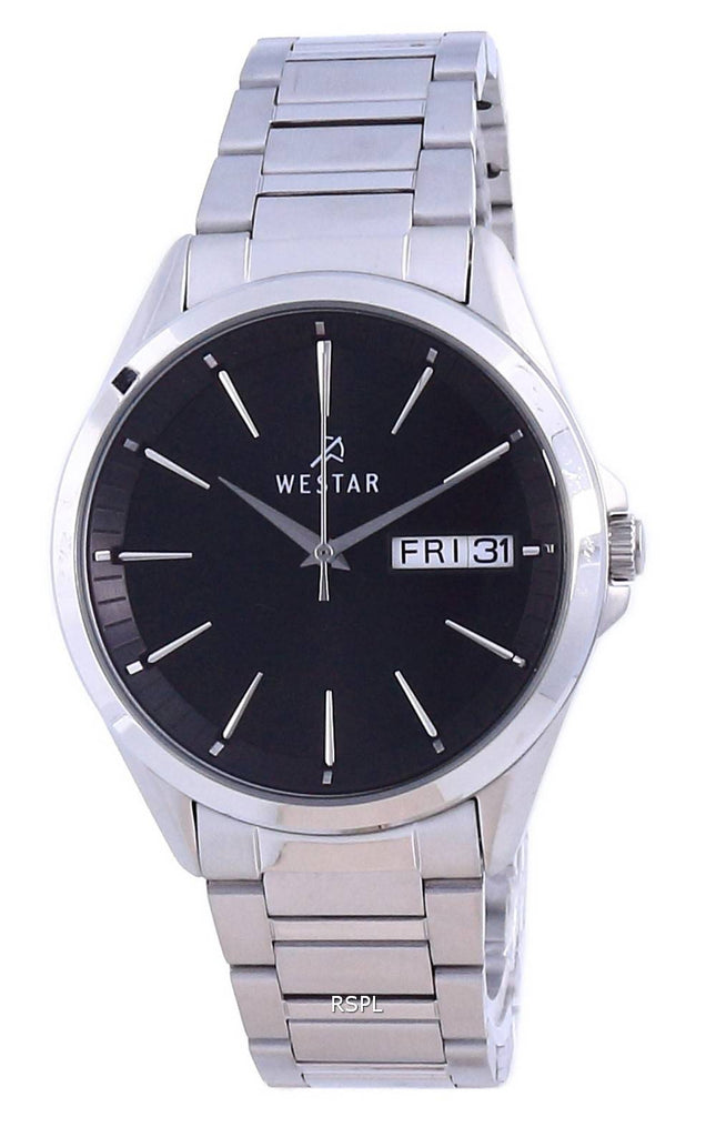 Westar, esfera negra, acero inoxidable, cuarzo 50212 STN 103, reloj para hombre