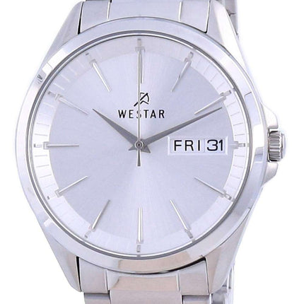 Westar esfera plateada acero inoxidable cuarzo 50212 STN 107 reloj para hombre