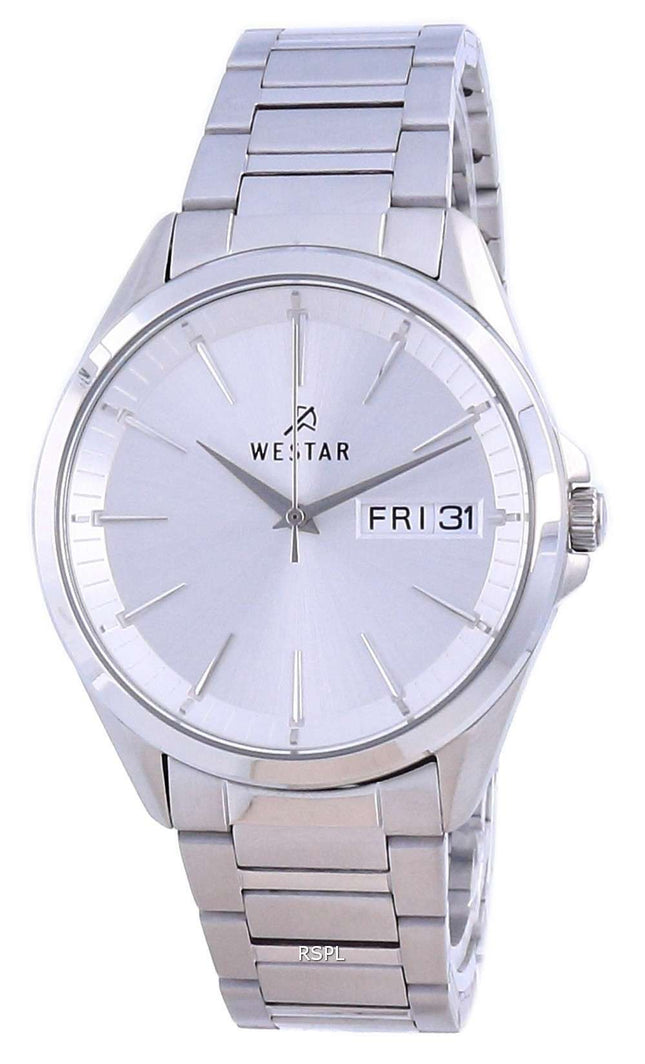 Westar esfera plateada acero inoxidable cuarzo 50212 STN 107 reloj para hombre