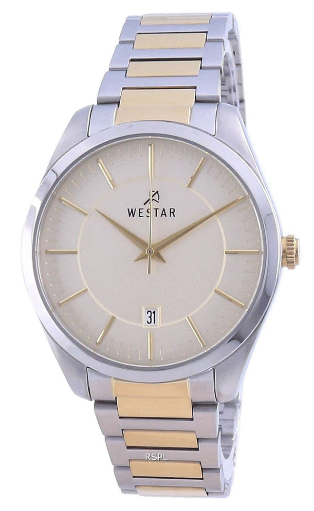 Westar Champagne Dial Two Tone Acero inoxidable Cuarzo 50213 CBN 102 Reloj para hombre