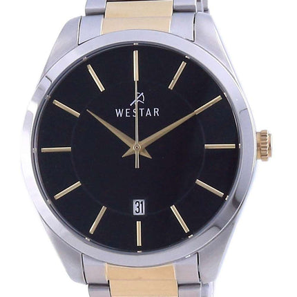 Westar, esfera negra, dos tonos, acero inoxidable, cuarzo 50213 CBN 103, reloj para hombre